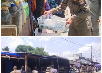 Bersama Camat dan Lurah, Satpol PP Merangin Tertibkan Tempat Jualan Pedagang di Pasar Baru 